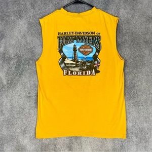 Harley Davidson Sleeveless Shirt Fort Meyers Lighthouse Mens Size Large Yellow